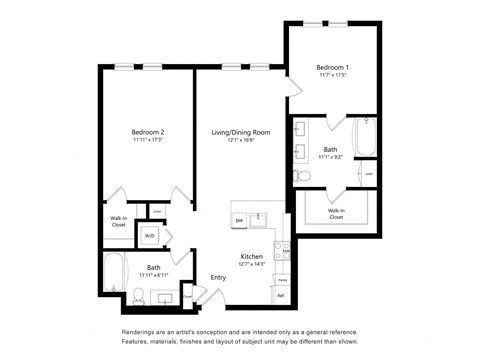 Two Bedroom Floor Plan at The Huntington Luxury Apartments in Duarte CA